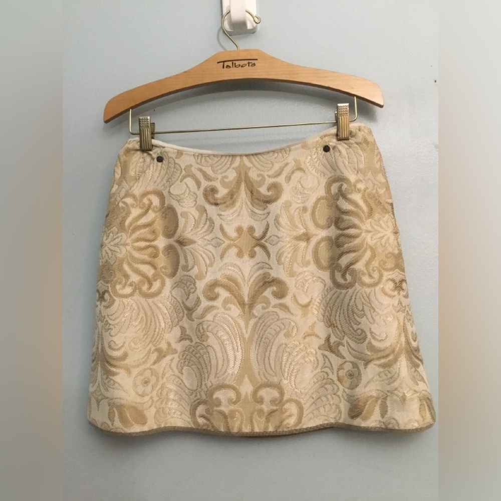 Elie Tahari Cream & Gold Brocade A-Line Skirt - Picture 7 of 14